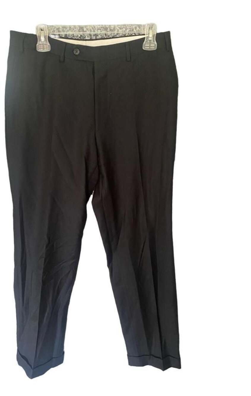 Mens Italian Woolmark Super 120's Black Dress Pants Size 48R